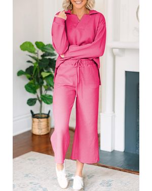 Azura Exchange Textuurgebreide Broek Geometrisch Ontwerp - Roze