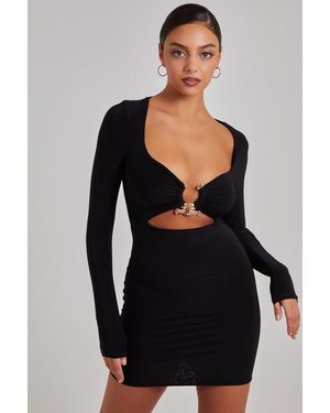 Pink Vanilla Trim Slinky Cut Out Dress - Black