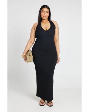 Boohoo Plus Rib Halterneck Maxi Dress - Black