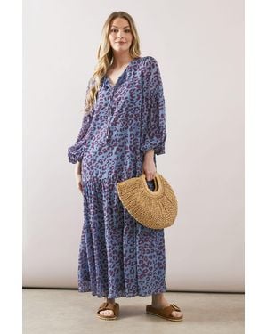 Wallis Leopard Tiered Smock Midaxi Dress - Blue