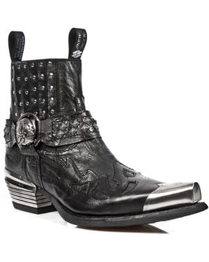 New Rock Metal Gothic Boots-7950P-S1 Leather - Black