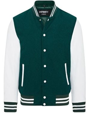 Infinity Leather Letterman Baseball Wool Varsity Bomber Jacket - Green