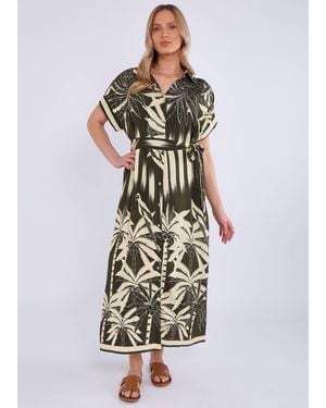 Gini London Tropical Print Midi Shirt Dress - White