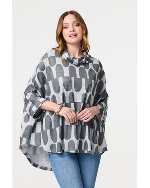 Izabel London Geo Print Roll Neck Oversized Top - Grey
