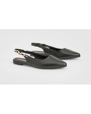 Boohoo Chain Sling Back Pointed Flats - Grey
