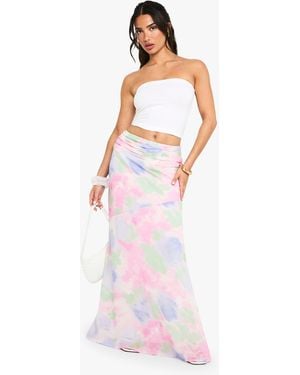 Boohoo Petite Print Chiffon Maxi Skirt - White