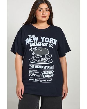 Boohoo Plus New York Bagel Oversized T-Shirt - Blue