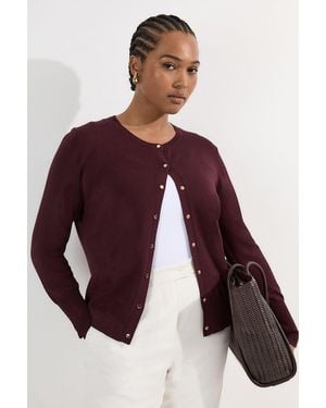 Karen Millen Plus Size Viscose Blend Popper Knitted Cardigan - Purple