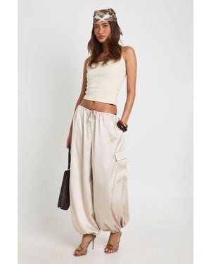 Boohoo Satin Cargo Balloon Trouser - Natural