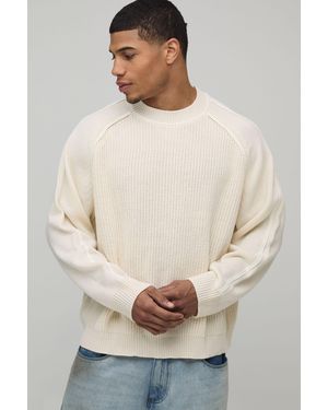 BoohooMAN Oversized Boxy Heavy Ribbed Piping Knitted Jumper - Natural