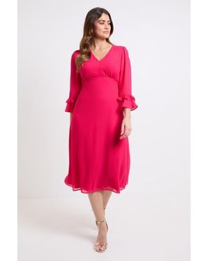 Wallis Flute Sleeve Midi Dress - Pink
