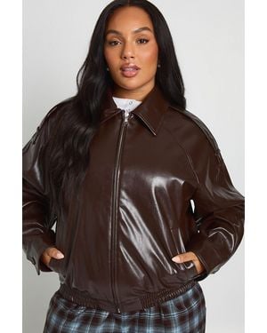 Boohoo Plus Faux Leather Jacket - Brown