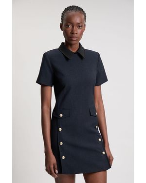 Karen Millen Pinstripe Collared Mini Dress - Blue