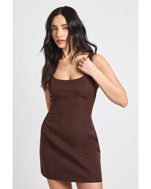 Boohoo Seam Detail Fitted Mini Dress - Brown