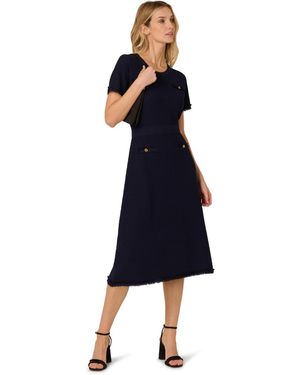 Adrianna Papell Waffle Textured Fit And Flare Midi Jumper With Mock Pockets - Blue