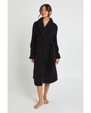 Boohoo Waffle Fleece Long Dressing Gown - Black
