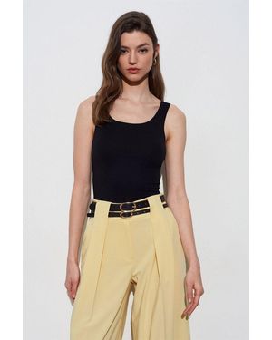 Dilvin Aansluitend Mouwloze Katoenmix Cami Blouse - Zwart