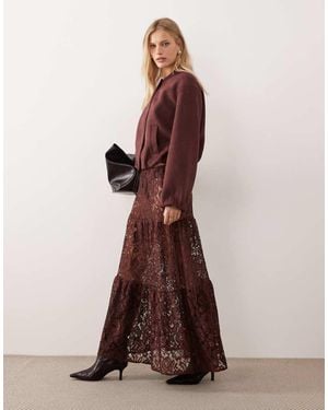 ASOS Lace Tiered Maxi Skirt - Brown
