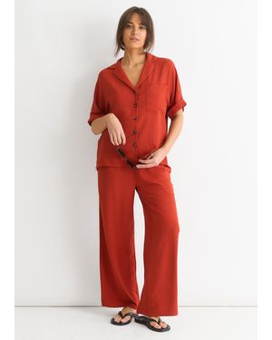 Gini London Rust Air Flow Oversized Shirt Top - Red