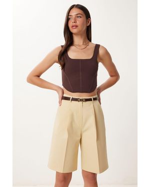 Happiness İstanbul Belted Woven Tailored Shorts - Natural