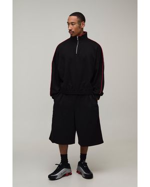 BoohooMAN Extreme Oversized Quarter Zip Funnel Neck Jort Tracksuit - Blue