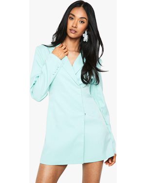 Boohoo Structured Oversized Wrap Over Blazer Dress - Blue