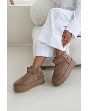 Where's That From Wheres 'Suri' Mini Faux-Suede Fur Lined Platform Ankle Slipper Boots - Grey