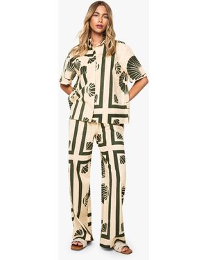 Boohoo Shell Print Linen Wide Leg Trousers - Metallic