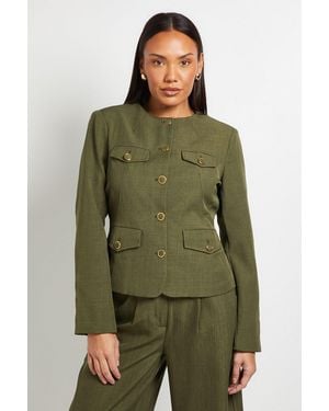 PRINCIPLES Utility Collarless Textured Jacket - Green