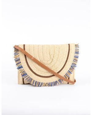 Blue Vanilla Woven Fringe Detail Clutch Bag With Attachable Strap - Natural