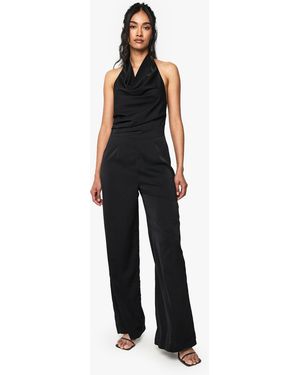 Boohoo Satin Cowl Neck Jumpsuit - Black