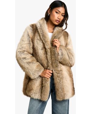 Boohoo Premium Vintage Look Faux Fur Coat - Natural