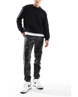 ASOS Tapered Cargo Leather Look Trousers - Black