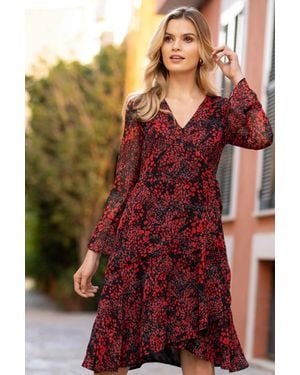 Sosandar Abstract Poppy Print Wrap Dress - Red