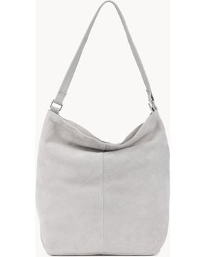 Assots London 'Tina' Suede Real Leather Unlined Slouchy Shopper Tote Bag - Grey
