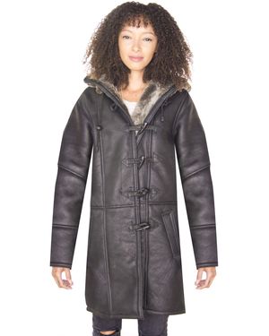 Infinity Leather Shearling Hooded Duffle Coat-Lille - Grey