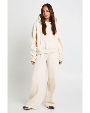 Boohoo Ath Club Embroidered Deep Waistband Straight Leg Jogger - Natural