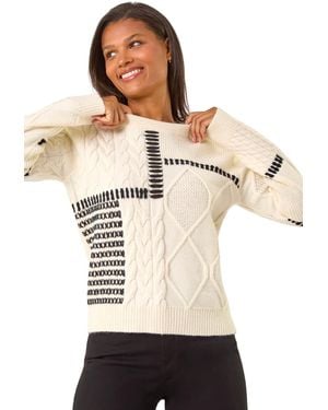 Roman Crew Neck Blanket Cable Knit Jumper - Natural