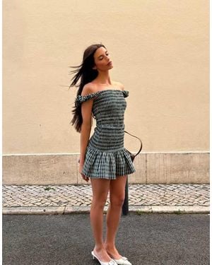 Labelrail X Barbara Ines Gingham Check Textured Mini Dress - Natural