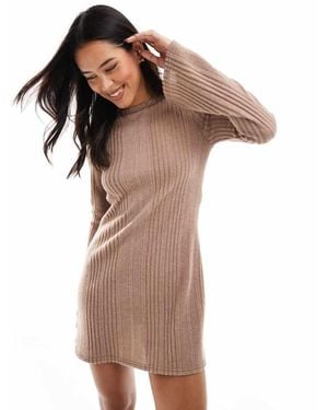 Miss Selfridge Brushed Rib Flare Long Sleeve Mini Dress - Brown