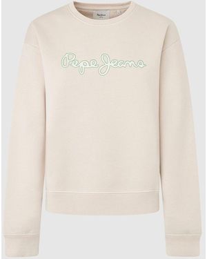 Pepe Jeans Lana Crew Logo Sweat Stone - White