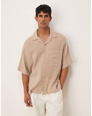 ASOS Boxy Textured Revere Regular Shirt - Natural