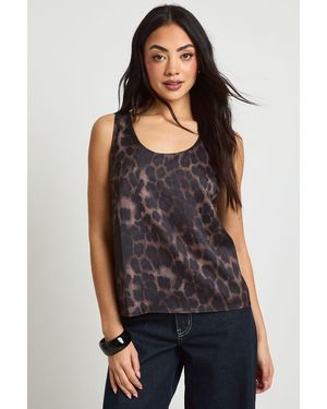 Boohoo Leopard Scoop Neck Cami Top - Blue