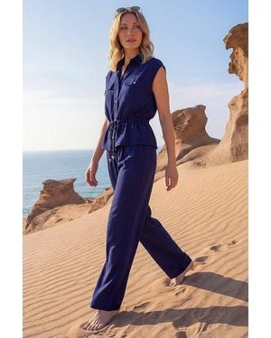 Roman Crepe Elasticated Waist Trouser - Blue