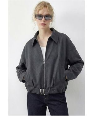 Bianco Lucci Belted Oversized Bomber Jacket - Grey
