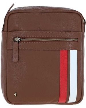 Gabicci Real Leather Messenger Bag With Striped Front Detail - Brown