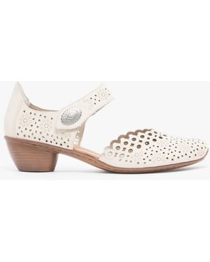 Rieker 43753-60 Ladies Leather Block Heel Shoes - White
