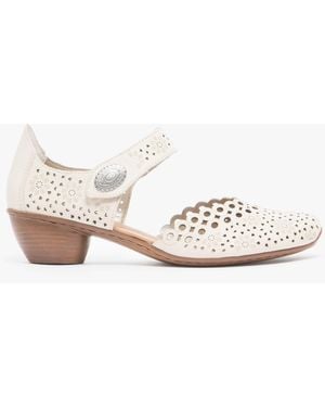 Rieker 43753-60 Ladies Leather Block Heel Shoes - White