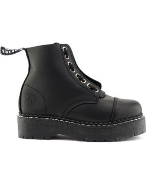 Grinders Leather Ankle Casual Zip Boots - Black