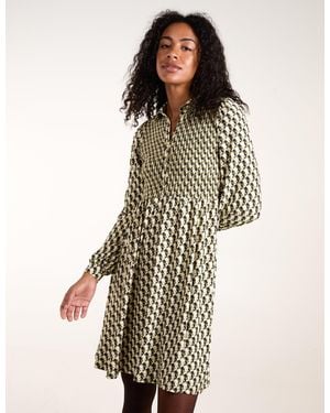 Blue Vanilla Geometric Shirred Mini Shirt Dress - Green